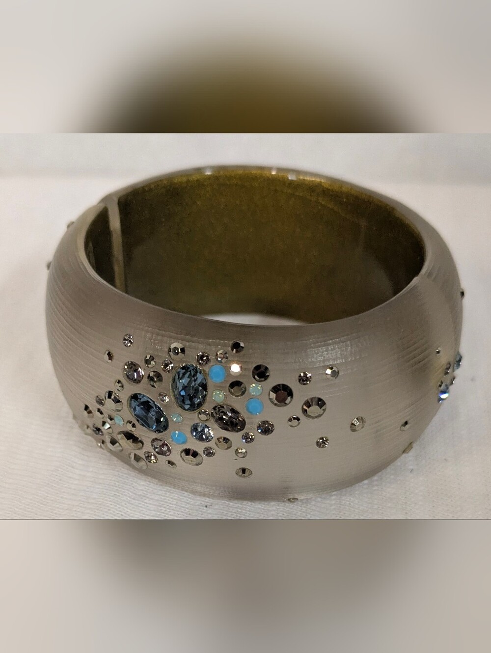 Alexis Bittar Silver Lucite Bangle Bracelet Blue and Turquoise Crystal Accents